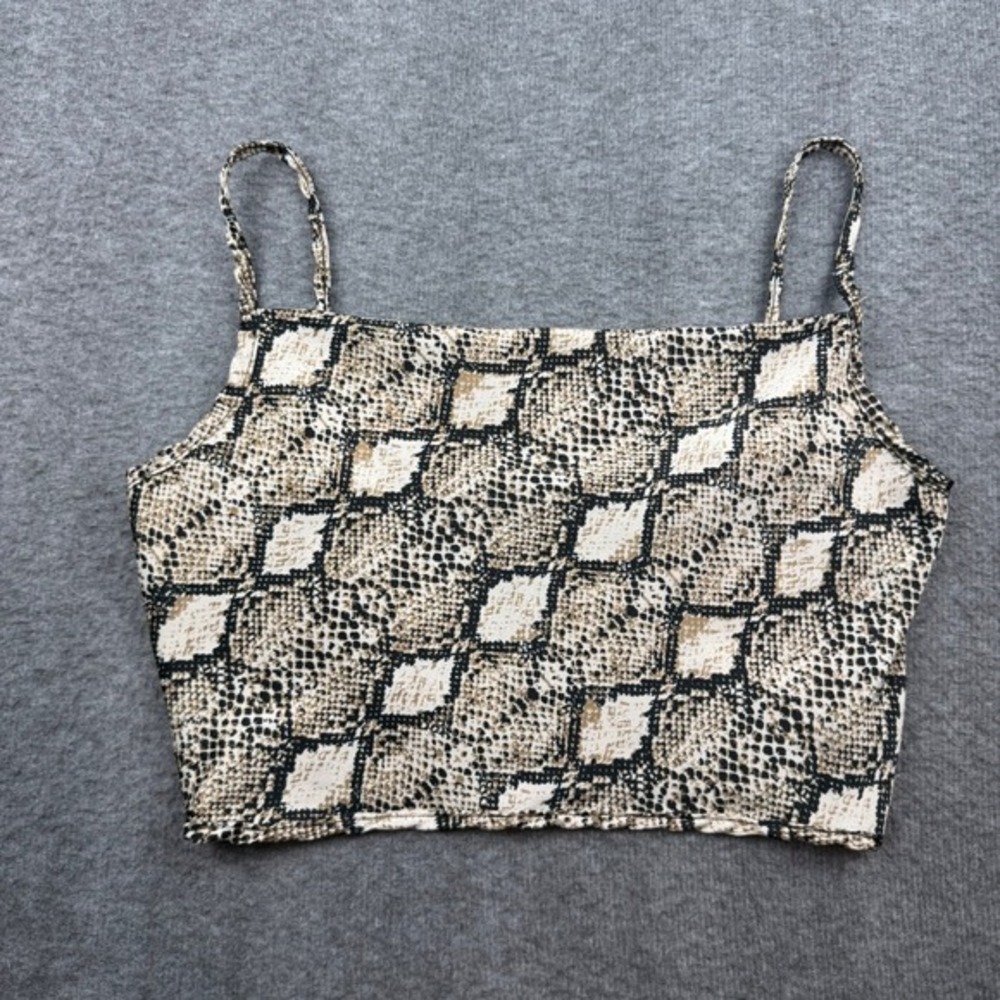 Windsor Crop Top Women's Small Tan Snakeskin Print Back Zip Cami T26423